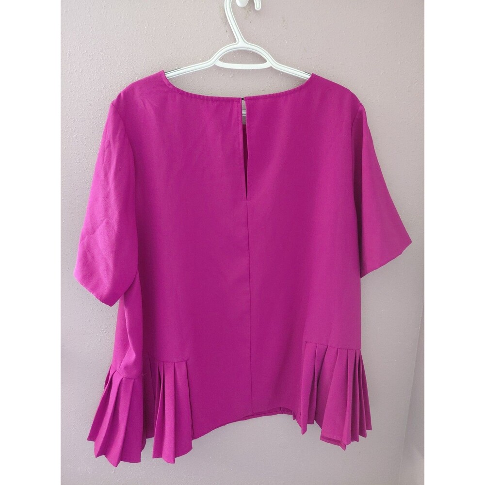 Eloquii Pleated Short Sleeve Blouse Keyhole Neck Plus Size 20 Fushcia Career - Picture 5 of 10